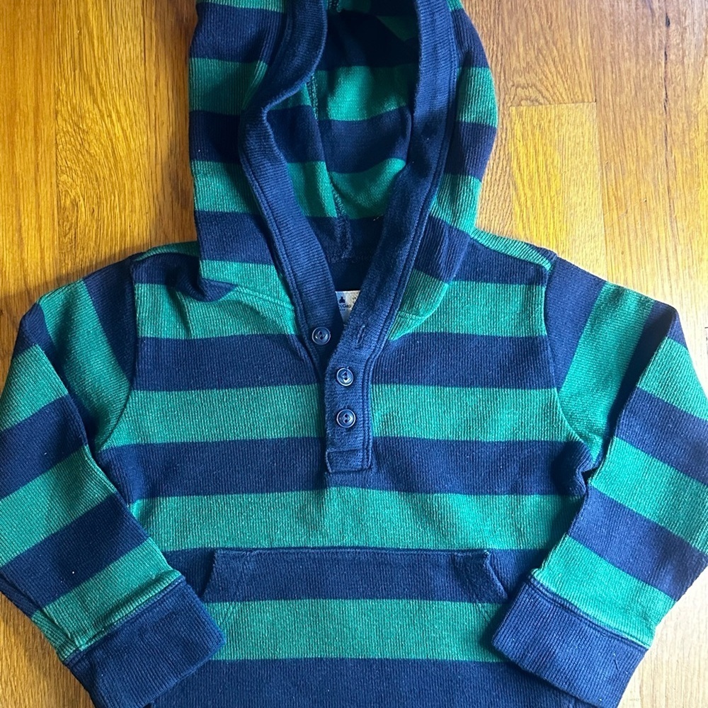 GAP Kids Green and Gray Striped Hoodie